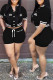 Black Casual Sportswear Solid Embroidered Patchwork Buckle Short Sleeve Two Pieces