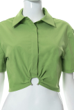 Green Casual Solid Patchwork Turndown Collar Tops
