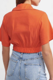 Green Casual Solid Patchwork Turndown Collar Tops