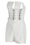 White Fashion Sexy Solid Backless Strap Design Strapless Skinny Romper