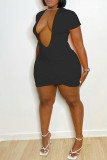 Grey Fashion Casual Solid Basic V Neck Short Sleeve Dress Dresses