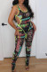 Black Sexy Print Hollowed Out Patchwork U Neck Sleeveless Two Pieces