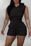 Rose Red Sexy Solid Patchwork Backless Hooded Collar Sleeveless Two Pieces