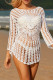 White Sexy Solid Hollowed Out Patchwork Asymmetrical O Neck Tops