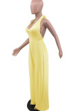 Red Sexy Casual Solid Bandage Backless Halter Regular Jumpsuits