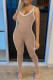 Apricot Casual Sportswear Solid Patchwork Spaghetti Strap Regular Jumpsuits