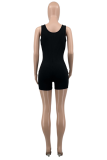 Black Sexy Solid Patchwork V Neck Skinny Rompers