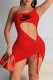 Red Fashion Sexy Print Patchwork One Shoulder One Step Skirt Dresses