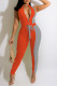 Tangerine Casual Solid Bandage Patchwork Zipper Collar Regular Jumpsuits