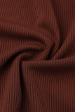 Coffee Sexy Solid Patchwork Slit Fold O Neck Straight Dresses