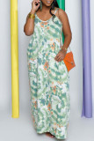 Pink Sexy Casual Print Backless Spaghetti Strap Long Dress