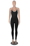 Colorful Blue Casual Sportswear Solid Patchwork Spaghetti Strap Regular Jumpsuits