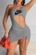 Grey Fashion Sexy Print Patchwork One Shoulder One Step Skirt Dresses