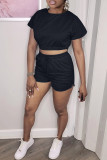 Grey Fashion Casual Solid Bandage Backless O Neck Short Sleeve Two Pieces