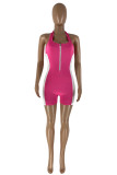 Pink Sexy Casual Solid Patchwork Backless Halter Skinny Romper