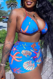 Yellow Vacation Print Patchwork Swimwears