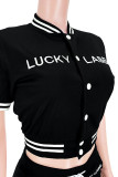 Red Casual Sportswear Solid Embroidered Patchwork Buckle Short Sleeve Two Pieces