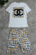 Yellow Fashion Casual Print Letter O Neck Short Sleeve Two Pieces