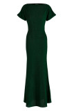 Green Fashion Sexy Solid Basic O Neck Short Sleeve Evening Dress