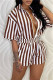 Coffee Fashion Casual Striped Print Basic Turndown Collar Short Sleeve Two Pieces