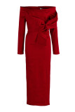 Red Fashion Solid Patchwork With Bow O Neck Evening Dress