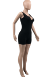 Black Sexy Solid Patchwork V Neck Skinny Rompers