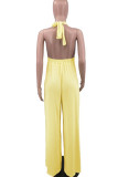 Red Sexy Casual Solid Bandage Backless Halter Regular Jumpsuits