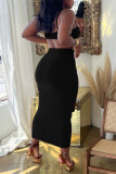 Brown Fashion Sexy Solid Hollowed Out Patchwork Backless Spaghetti Strap Sleeveless Two Pieces