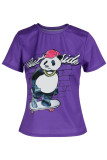 Purple Casual Print Split Joint O Neck T-Shirts