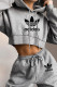 Grey Fashion Casual Print Letter Hooded Collar Long Sleeve Two Pieces