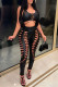 Black Fashion Sexy Bandage Hollowed Out Backless Halter Sleeveless Two Pieces