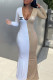 White Fashion Street Print Patchwork V Neck One Step Skirt Dresses