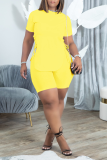 Blue Casual Solid Draw String O Neck Short Sleeve Two Pieces
