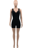 Black Sexy Solid Patchwork V Neck Skinny Rompers