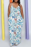 Pink Sexy Casual Print Backless Spaghetti Strap Long Dress
