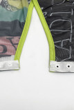 Black Sexy Print Hollowed Out Patchwork U Neck Sleeveless Two Pieces