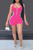 Pink Sexy Casual Solid Patchwork Backless Halter Skinny Romper