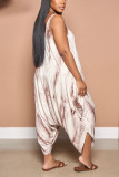 Coffee Fashion Casual Daily Tie Dye Vests U Neck Loose Jumpsuits