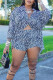 Black Casual Print Patchwork Buckle Turndown Collar Long Sleeve Two Pieces