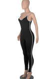 Colorful Blue Casual Sportswear Solid Patchwork Spaghetti Strap Regular Jumpsuits