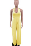 Red Sexy Casual Solid Bandage Backless Halter Regular Jumpsuits