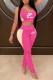 Rose Red Fashion Sportswear Print Letter U Neck Sleeveless Two Pieces