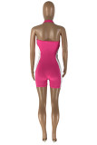 Pink Sexy Casual Solid Patchwork Backless Halter Skinny Romper