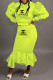 Fluorescent Green Fashion Casual Print Letter Hooded Collar Long Sleeve Two Pieces