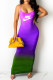 Purple Fashion Casual Print Patchwork Spaghetti Strap One Step Skirt Dresses