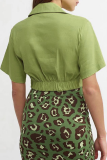 Green Casual Solid Patchwork Turndown Collar Tops