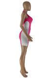 Pink Sexy Casual Solid Patchwork Backless Halter Skinny Romper
