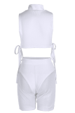 White Sexy Solid Mesh O Neck Sleeveless Two Pieces