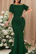 Green Fashion Sexy Solid Basic O Neck Short Sleeve Evening Dress