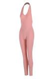 Color Blue Sexy Solid Backless Halter Skinny Jumpsuits